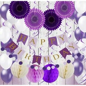 Air Fit 54pc Birthday Party Decor Set Purple & White Garland, Banners, Balloons